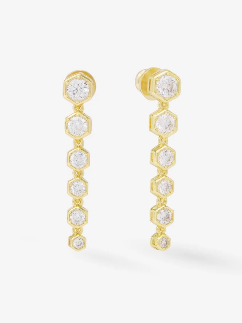 NEW Melinda Maria Gold Linear Hexagon Simulated Diamond Earrings